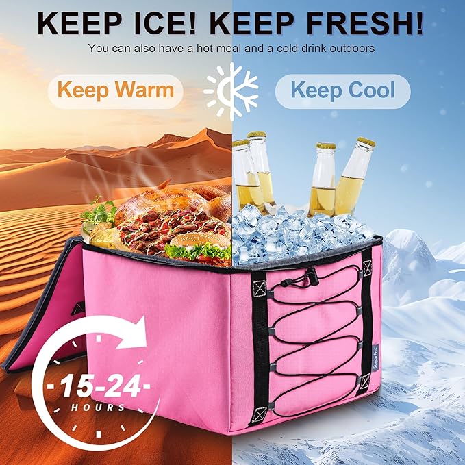 SugarFox Bold Color Block Trunk Organizer | 95L, 35"x13.8"x11.8" | Dedicated Shoe Storage & 26L Ice Pack | Foldable for SUV/Car/Jeep | Stylish Gift & Car Accessories for Men & Women - Pink-X212
