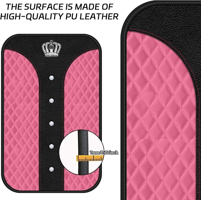 Pink Bling Car Console Cover Hot Pink Arm Rest Center Console Cushion Pad, Universal Anti-Slip Leather Armrest Box Decor Protector with Crystal Sparkling Rhinestone Car Accessories(Pink)