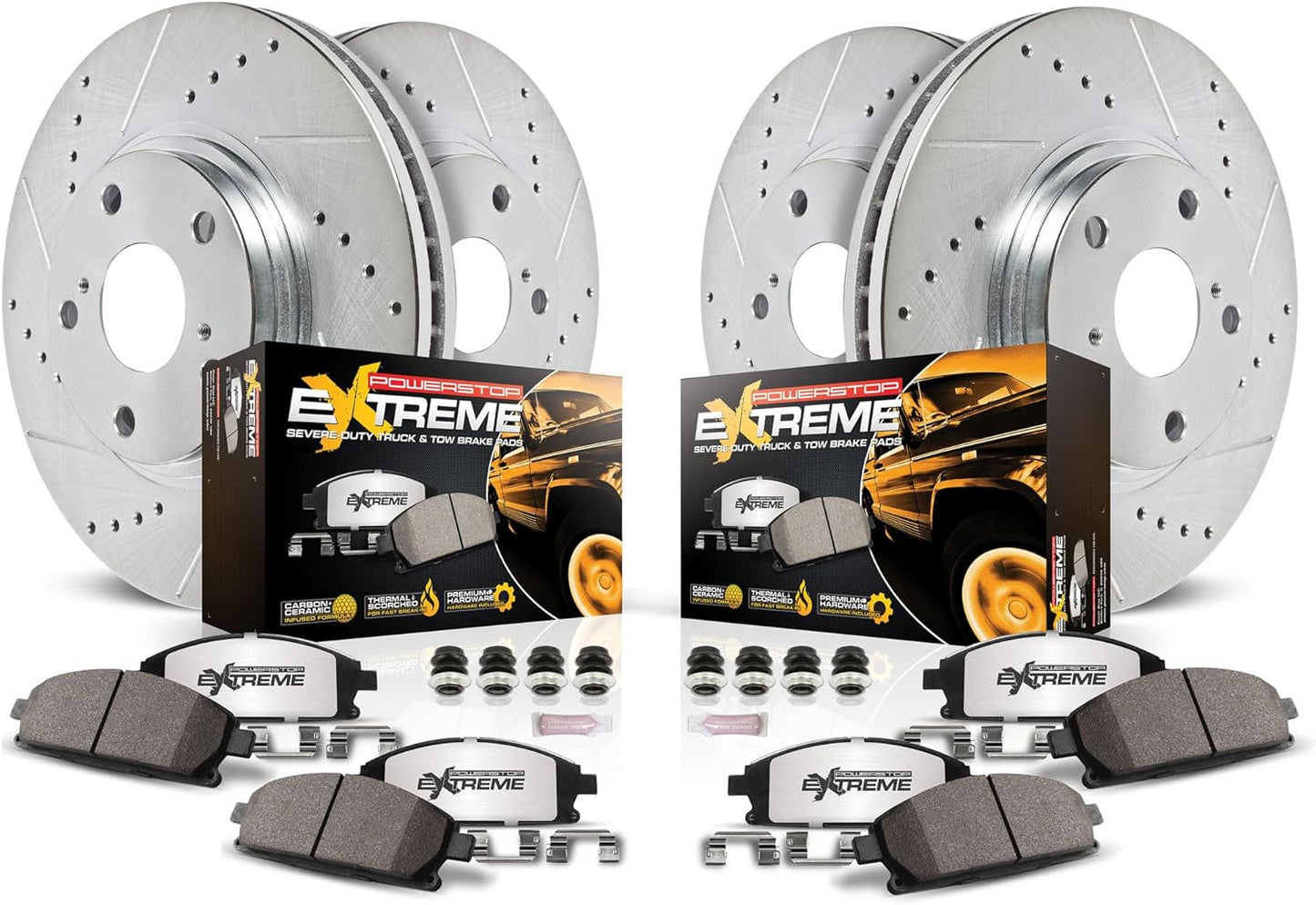 Power Stop Front and Rear Brake Kit For 2008 2009 2010 2011 Lexus LX570 2013 2014 2015 Lexus LX570 - Truck & Tow Carbon Fiber Ceramic Brake Pads & Drilled and Slotted Rotors Replacement, K4117-36