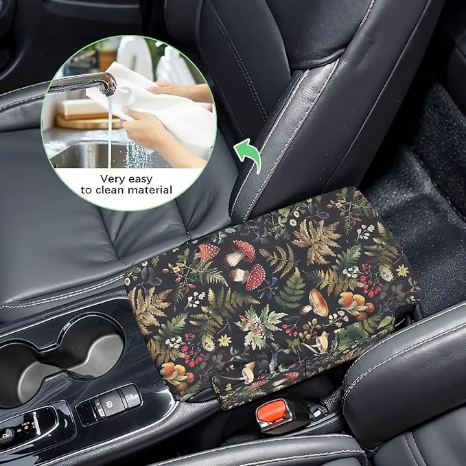 Dreaweet Car Center Console Cover Mushroom Car Arm Rest Cover Pad with Pockets Cute Car Accessories for Women Soft Comfy Thick Armrest Cover for Car SUV Sedan Truck