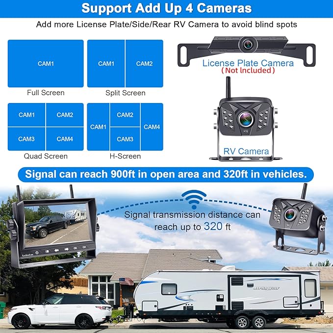 HD 1080P 7 inch RV Wireless Backup Camera: 15-Min Easy Install Clear Night Vision 4 Channels Recording Touch Key Monitor Rear View Camera for Furrion Pre-Wired RVs Travel Trailers Camper Truck