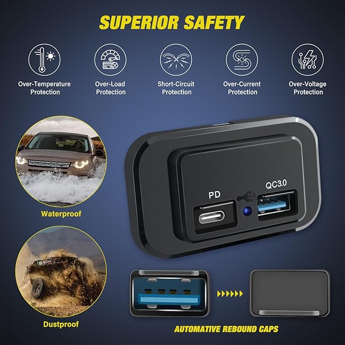 Nilight 2 Pack Socket Panel 12V 24V Dual USB Outlet PD Type C QC3.0 Surface Mount 48W Fast Waterproof for Automotive RV Marine Boat Motorcycle Truck
