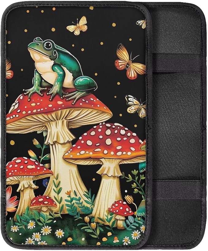 Mushroom Frog Car Armrest Pads Car Armrest Cushion Arm Rest Covering Car Middle Console Covers Non Slip Universal Fit for Truck Auto SUV Car Accessories