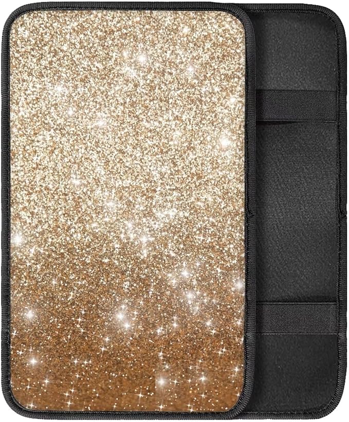 Gold Bling Car Armrest Storage Box Mat Car Center Console Cover Car Armrest Seat Box Cover for Most Vehicle, SUV, Truck Car Decors