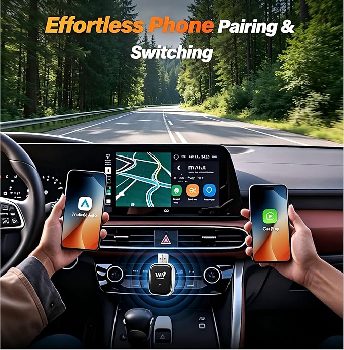 Mini Wireless Adapter for Carplay & Android Auto, 2026 Upgraded, Converts Wired to Wireless CarPlay Dongle, Plug & Play, Fast Stable Connection, Compact Design for iPhone & Android with USB/USB-C