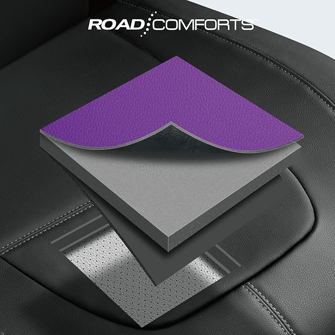 Road Comforts Car Seat Cover, Leather Car Seat Covers, Front Low Back Sport Seat Covers, Airbag Compatible, Universal Fits for Most Cars (Purple)