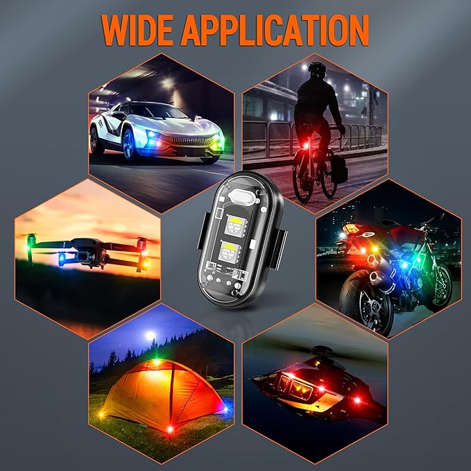Wireless LED Strobe Lights Remote Control, 8 Colors USB Charing Waterproof Anti-Collision Flashing Emergency Warning Lights for Car Motorcycle Drone Aircraft Bike 16PCS