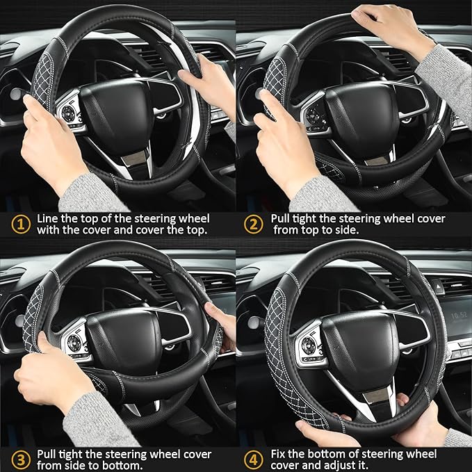 West Llama Customized Auto Car Steering Wheel Cover for Jeep Grand Cherokee,Wrangler,Compass,Gladiator,Cherokee 14.5-15 inches (Black+Pink-Standard Size)