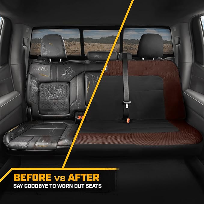 Cat MeshFlex Brown & Black Rear Seat Cover for Car – Durable Canvas & Mesh Design 60/40 Split Bench Protector for Cars, Trucks & SUVs – Back Seat Cover for Rear Bench – Interior Car Accessory