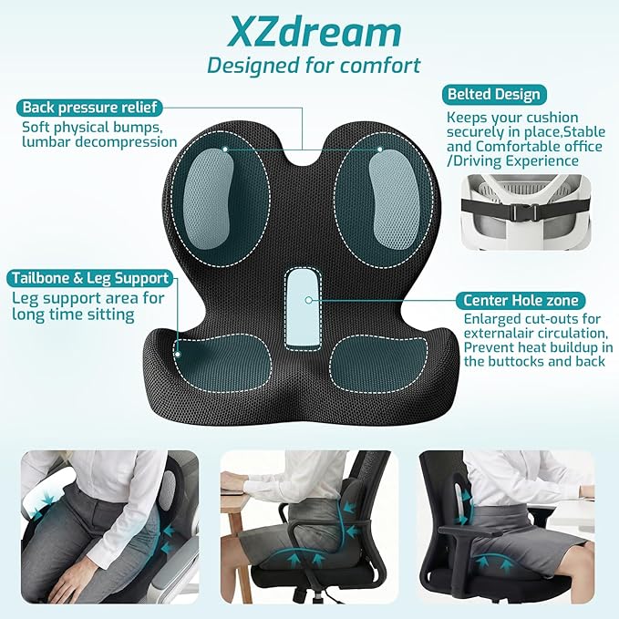 Ergonomic Seat Cushion,Office Chair Cushion with Lumbar Support Pillow,Car Orthopedic Seat Cushions,Designed for Sciatica,Tailbone,Back Pain Relief,for Office,Car,Truck,Home,Desk Chair