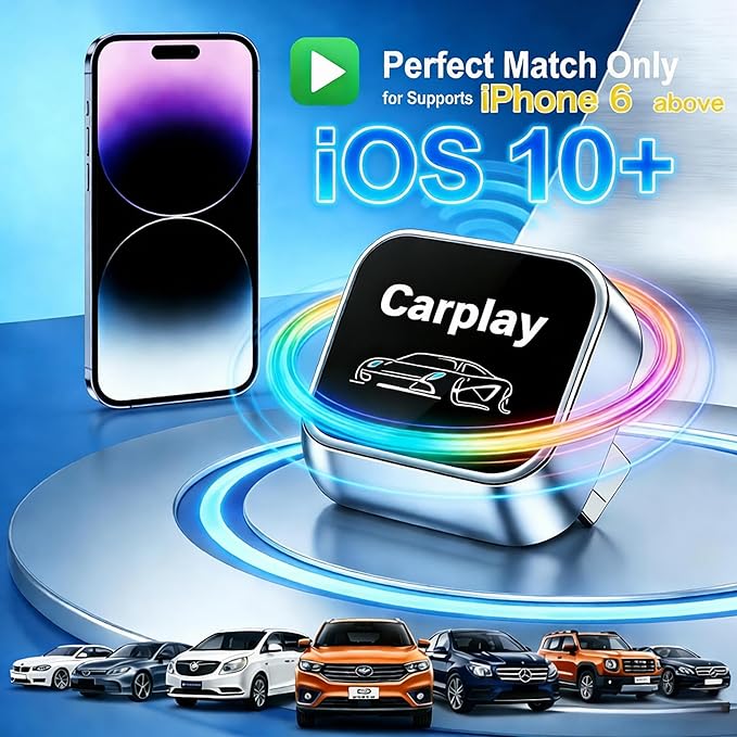 2026 Upgraded Wireless CarPlay Adapter for Apple iPhone, Plug and Play, Fast Auto-Connect, Realtek 8730E Chip Stable & No Latency, Wired to Wireless Adapter with USB-A/Type-C Port Gray-CT (CT106)