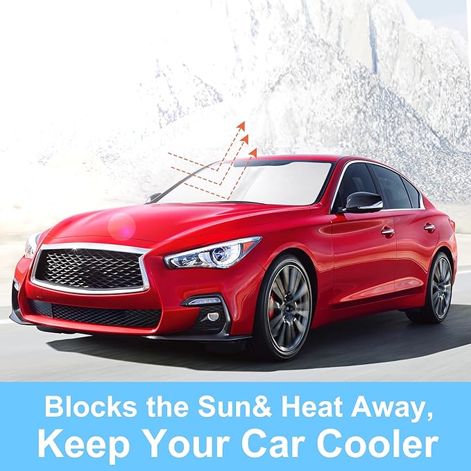 Windshield Sun Shade Custom Fit for 2014-2023 2024 Infiniti Q50 Accessories Foldable Sunshade Sun Blocker Protect Car from Sun Rays & Heat Damage Keep Car Cooler
