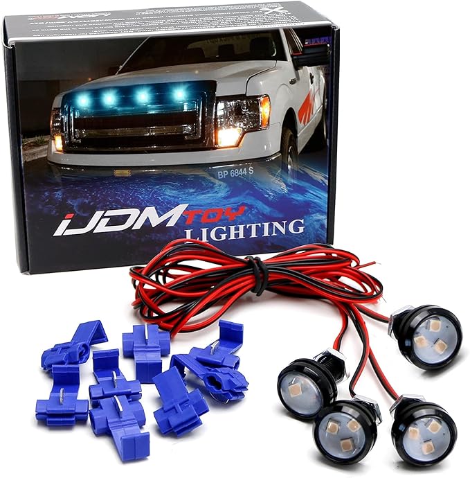 iJDMTOY 4pc Set Custom Retrofit 8000K Ice Blue Front Grille Mesh Mount LED Lighting Kit Compatible with Trucks SUVs