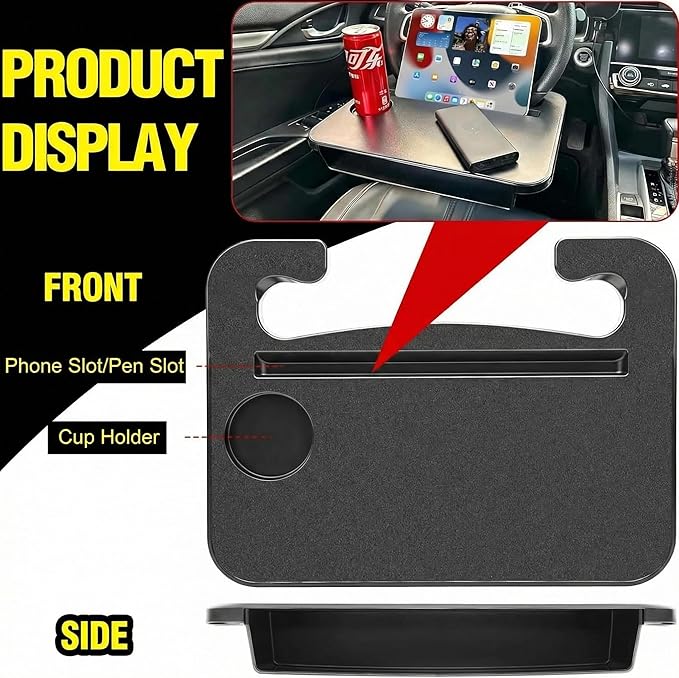 Steering Wheel Tray - 2-in-1 Steering Wheel Desk,Steering Wheel Tray Table with Seat Gap Filler Organizer,Car Food Tray for Driverl,Car Desk for Laptop & Eating