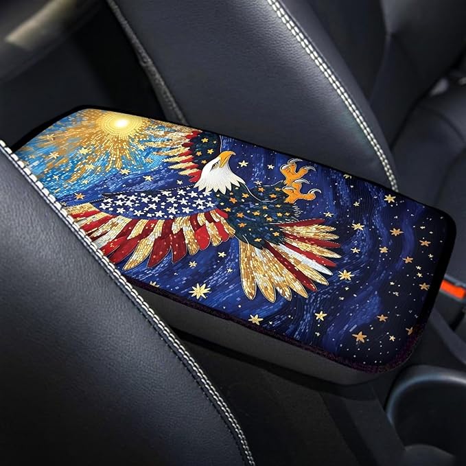 Dreaweet 250th Anniversary Center Console Cover Patriotic Eagle Middle Console Covers for SUV Truck Universal Fit Arm Rest for Car Armrest Storage Box Mat