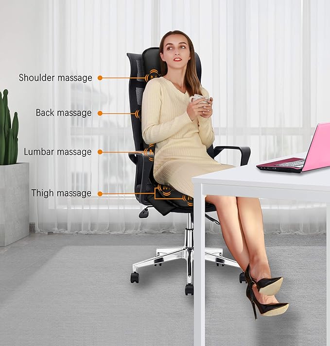 FIVE S FS8816 Massage Seat Cushion, Massager with Heat, 10 Massage Nodes for Neck, Shoulders, Back/Lumbar, Thighs for Home, Office (Black)