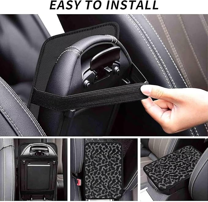 Car Center Console Pad Black Leopard Auto Armrest Seat Box Cover Animal Cheetah Polyester Farbic Arm Rest Protector Cushion Pad Vehicle Interior Protection Accessories for Truck SUV