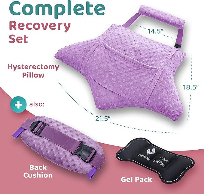 Zomaple Recovery Hysterectomy Pillow with Strap, Gel Pack & Lumbar Support – Post Abdominal Surgery Must Haves – Ideal for C-Section, Laparoscopic & Hernia Healing Comfort
