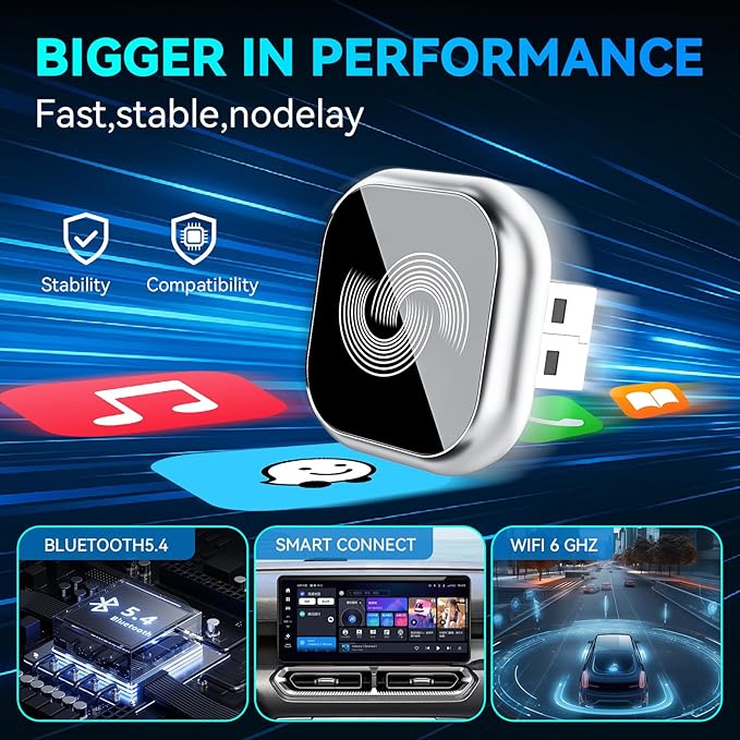 2026 Upgraded Wireless CarPlay Adapter, Bluetooth Car Play Wireless Adapter Mini 2-in-1 Android Auto Adapter, Plug & Play Zero Latency Auto-Connect, USB-A/Type-C Interface, Fits iOS 10+ & 2015+ Cars