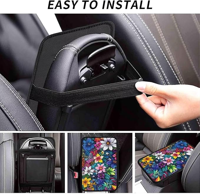 Center Console Armrest Cover Hippie Flower Armrest Protector Boho Floral Car Accessories Mandala Armrest Cushion Pad Armrest Seat Box Cover Protector