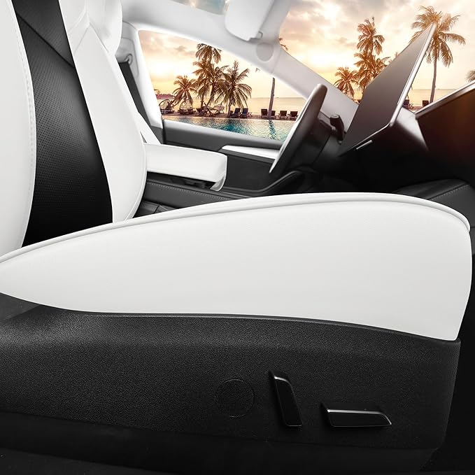 Car Seat Cover for Tesla Mdel 3 2017-2023 Custom Fit Tesla Seat Cover Full Set Leather Car Interior Seat Airbag Compatible Cushion Cover (White+Black-Model 3)