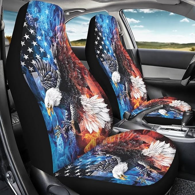 KEIAHUAN American Flag Bald Eagle Car Seat Covers Full Set Auto Front Seat Cushion Rear Split Bench Seat Pads Breathable & Washable Fit Most Cars, Trucks, SUV or Vans