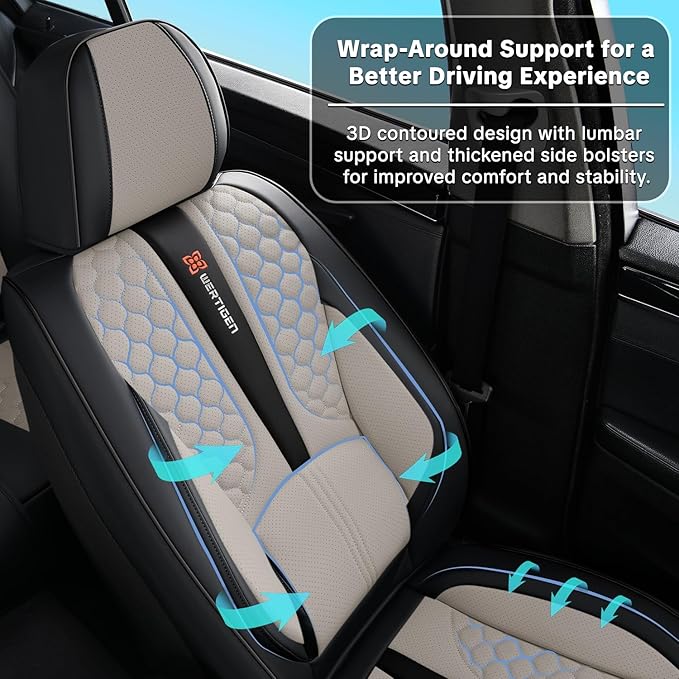 Black and Gray Car Seat Covers for Ford Bronco Sport 2021-2025 Car Seat Cover, Premium Leather, Full Set of 5 Seats, Waterproof, with Lumbar Support, Beautify Interior
