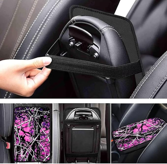 Suobstales Pink Camo Print Car Center Console Armrest Cover Fashion Armrest Cushion Cover Pad Auto Car Interior Decorative Accessories Universal Fit Sedan Truck SUV