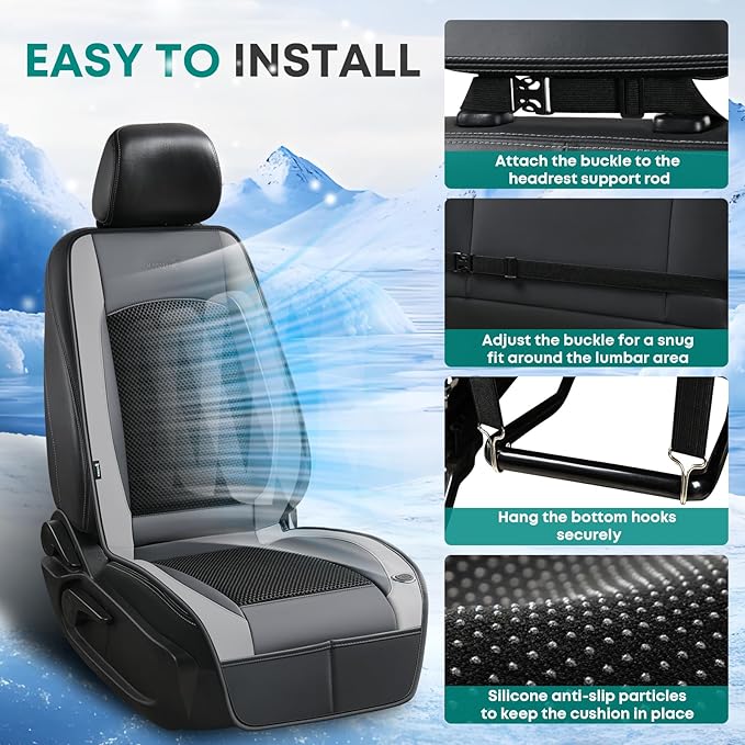 FLORICH Cooling Car Seat Cover, 12V/24V Car Seat Cooling Pad, Ventilated Seat Cushion with 2 Powerful Turbo Fans, 3-Speed Adjustable Cooling Car Seat Covers for Summer Driving Universal Fit for Car