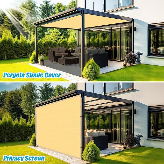 Amagenix 90% Shade Fabric 12'X 21' Sand Sun Shade Cloth with Grommets for Pergola Replacement Shade Cover Canopy, Heavy Duty, Cable Zip Ties Included (We Customized)