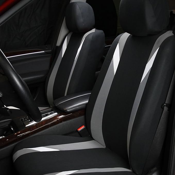 FH Group Car Seat Covers Premium Modernistic Flat Cloth Car Seat Covers Front Seats Only Gray Black, Airbag Compatible Universal Fit Interior Accessories Cars Trucks SUV Car Accessories Protector