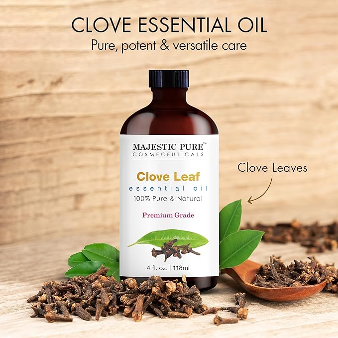 Majestic Pure Essential Oil with Glass Dropper - 100% Pure and Natural - Essential Oils for Diffuser, Aromatherapy, Soap and Candle Making, Clove Essential Oil, Clove Oil, 4 Fl Oz