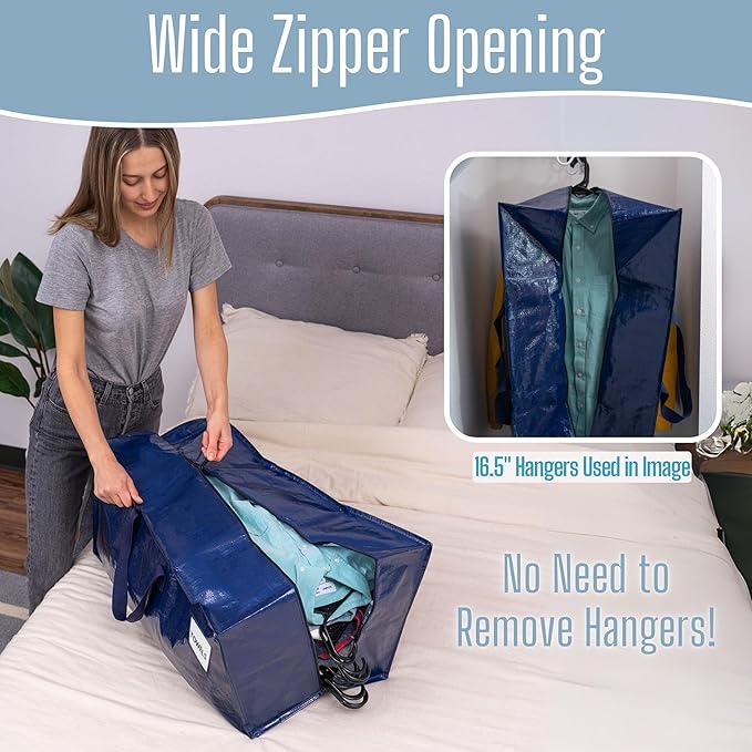 VENO 16 Pack Moving Bags w/Backpack Straps, Heavy Duty, Moving Boxes Alternative, Packing Supplies, Large Storage Totes for Dorm Room Essentials with Zipper for Clothes (Blue, 16 Pack)