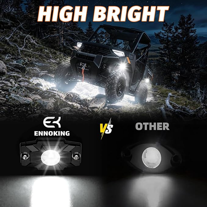LED Rock Lights Trail Rig Lamp Rocklights 6500K Pure White LED Neon Underglow Lights IP68 Waterproof 9-24V for Off Road Truck Golf Carts ATV UTV SUV SXS RV Motorcycle Boat (4 Pods)