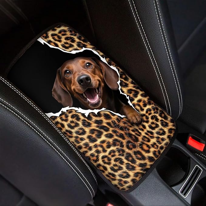 Dachshund Dog Car Center Console Cover for Women Non Slip Decorative Armrest Cushion Cover Cute Dog Automotive Decorations for Cars Vehicles SUV, Easy to Install