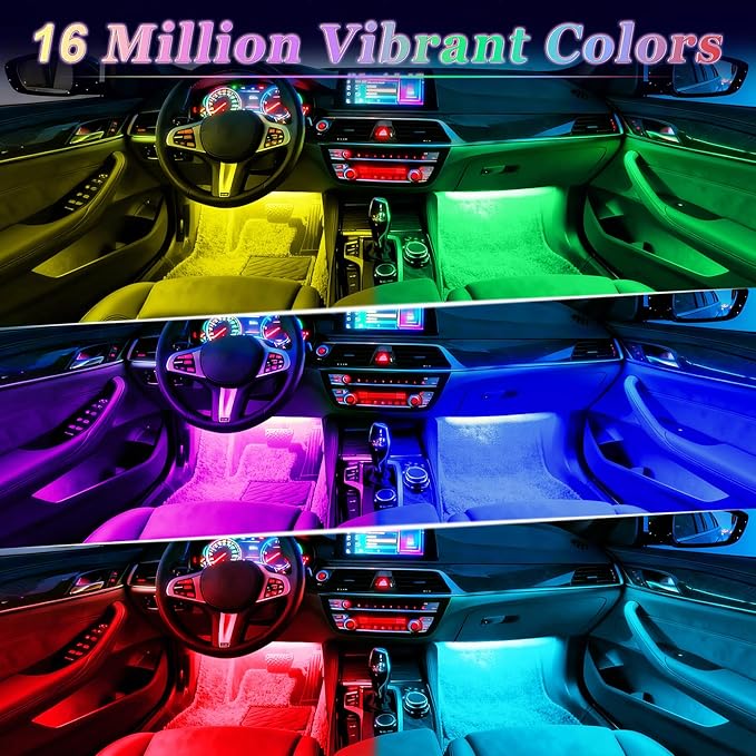 iFunyLED Smart Car Interior LED Lights with App Control, RGB Lights with DIY Mode and Music Mode, 2 Lines Design and Wireless Remote Control, Car Accessories for Women