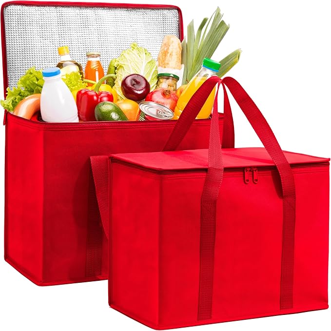 Carrywell (Not Made In China) Insulated Reusable Grocery Bags 2-Pack, Catering and Delivery Bag For Hot and Cold Food, Collapsible Thermal Tote For Doordash