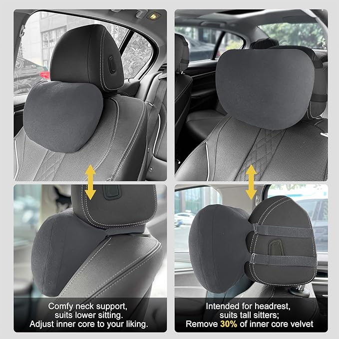 Upgrade Car Neck Pillow with Graphene Fabric Automotive Seat Cushions of Headrests for Relieving Neck Stiffness Seat Neck Support Pillow, Fits All Vehicles(Grey 2-Pack)