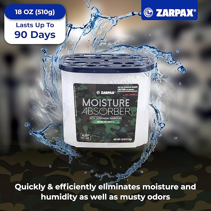 ZARPAX Moisture Absorber Corrosion Inhibitors Gun & Gear 17.6 oz/500g | Removes Moisture, Damp & Humidity | Odor Absorber | Moisture Trap for Bathroom, Closet, Kitchen | Set of 4