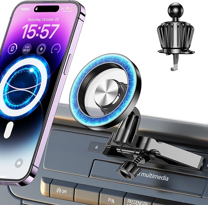 Kaistyle for Magsafe CD Phone Holder for Car【20 Strong Magnets】Magnetic CD Player Phone Mount for Car Phone Holder CD Slot Mount,CD Slot for iPhone 16 15 14 13 12 Pro Max Plus MagSafe Case All Phones