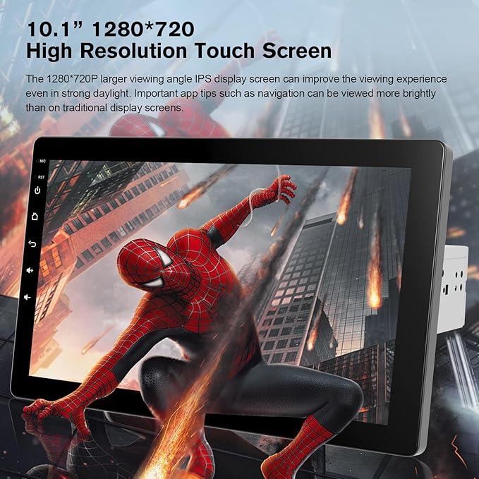 10.1" Rotatable Touch Screen Car Stereo Single Din - Android 13, Wireless CarPlay/Android Auto, 4-Core CPU, 2GB+32GB, GPS Navigation, Hi-Fi Sound, Bluetooth 4.2, AHD Backup Camera (Vertical Fit)