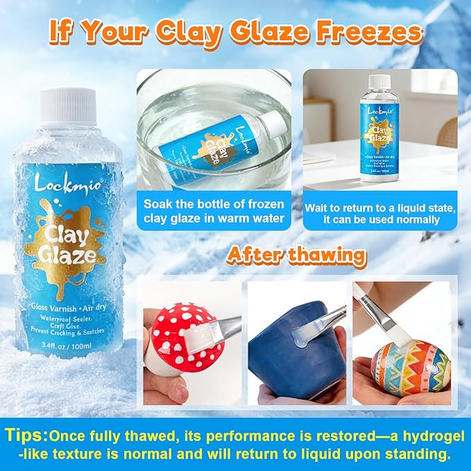 3.4FL OZ Air Dry Clay Glaze, High Gloss Varnish, Protective Sealant to Prevent Cracking & Scratching While Providing a Gloss Glaze Effect - for Ceramics, Wood, Acrylic Painting and Crafts (Gloss)