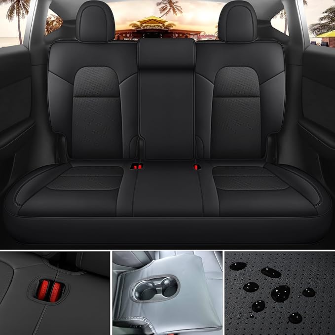 for Tesla Model Y Seat Covers Black Tesla Car Seat Cover 12pcs Waterproof Nappa Leather Seat Cover Fully Wrapped Customized for Tesla Model Y 2020-2024 (TY-Black)