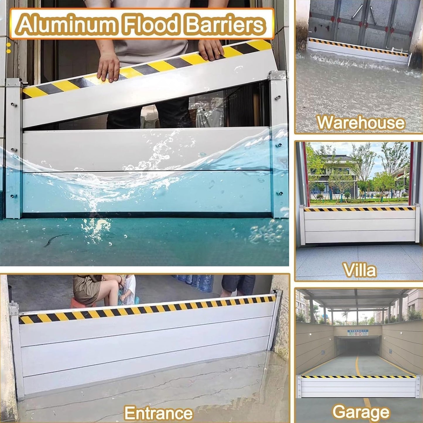 Reusable Heavy Duty Aluminum Flood Barriers for Home Exterior, Flood Protection Barriers Water Barrier Door Quick Detachable Garage Doors Detachable Mobile Rain Water Baffle (H 7.9 inch L 1.5FT)