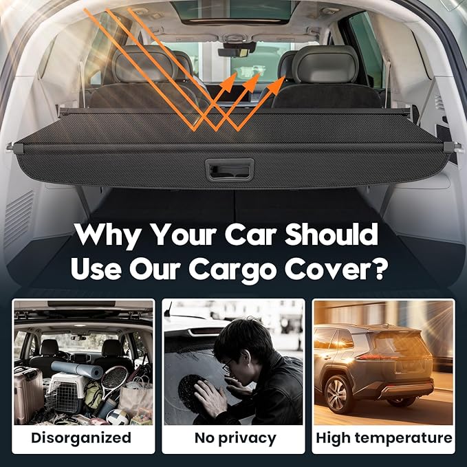 Powerty Cargo Cover for 2026 Hyundai Ioniq 9 Accessories, Carbon Fiber Trunk Cover Retractable Trunk Shielding Shade Cargo Luggage Cover Black