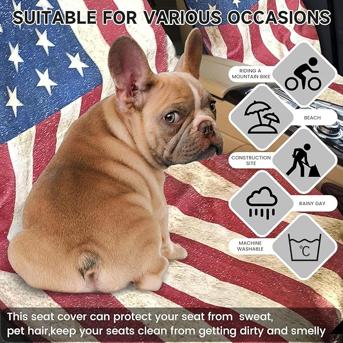Car Seat Covers 2pcs Waterproof Towel Car Seat Cover Universal Fit for Most Trucks SUV Fitness Athletes Pets Gym and Water Sport，American Flag Design