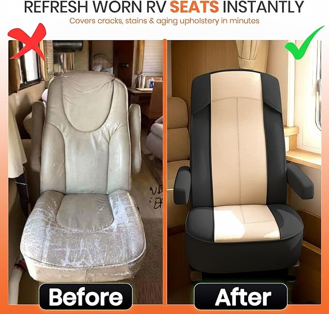 VALUN RV Seat Covers (2 Pack) – Captains Chair Seat Covers for RV Captain Chair & Motorhome Chairs, Universal Fit RV Chair Covers for Camper, Trailer, Van, Protects Against Dirt, Spills & Wear