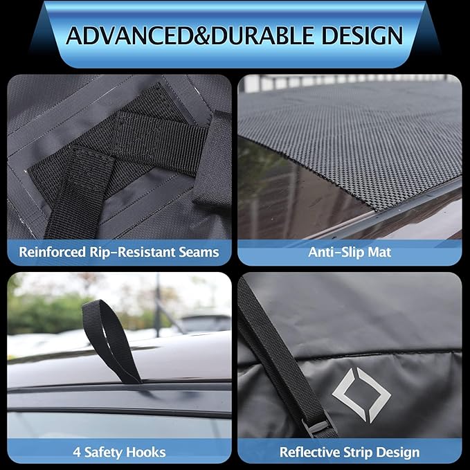 IDEALHOUSE 2024 New Rooftop Cargo Carrier Bag – 15 Cu Ft Heavy-Duty Robust Waterproof & Durable Storage Bag, Universal Fit with 8 Door Hooks
