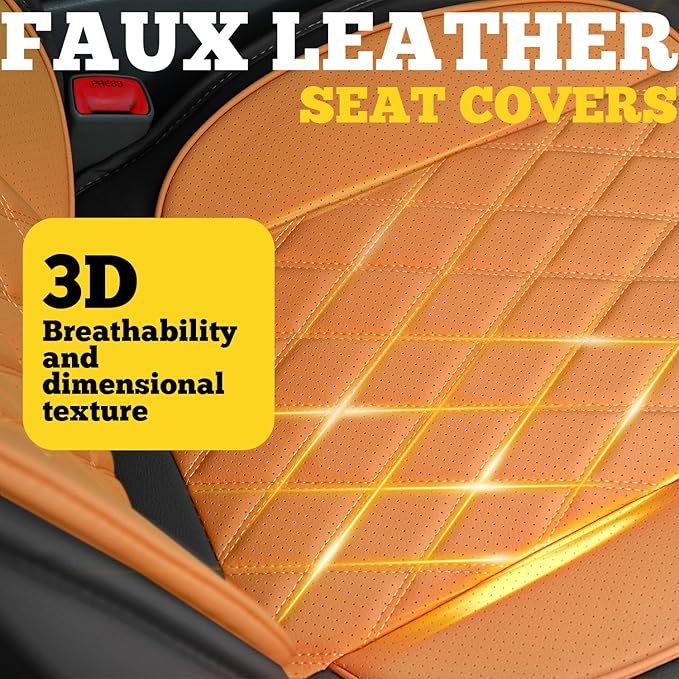 LINGVIDO Car Seat Covers Full Set (5 Seats) - Premium Perforated Nappa Leather, Waterproof Shield, Omni-Adapt Fit SUVs Sedans, Ultimate Family & Pet Protection