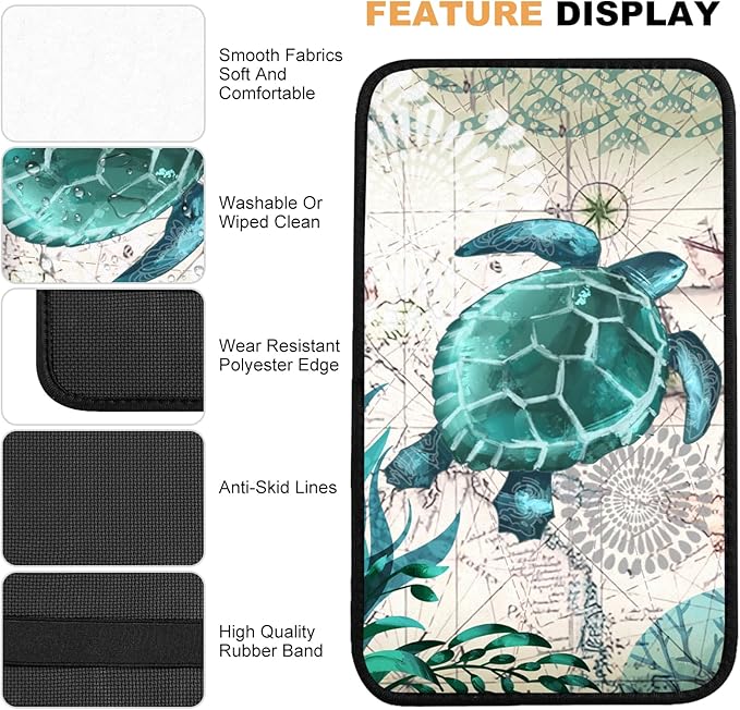 Universal Car Center Console Cushion Pad,Sea Turtle 2 Car Armrest Pad Car Armrest Seat Box Cover Protector for Most Vehicle, SUV, Truck, Car